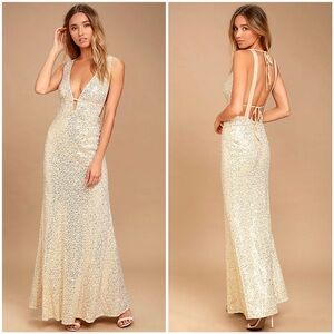 *LULUS* NWT Wish Granted Beige Sequin Maxi Dress